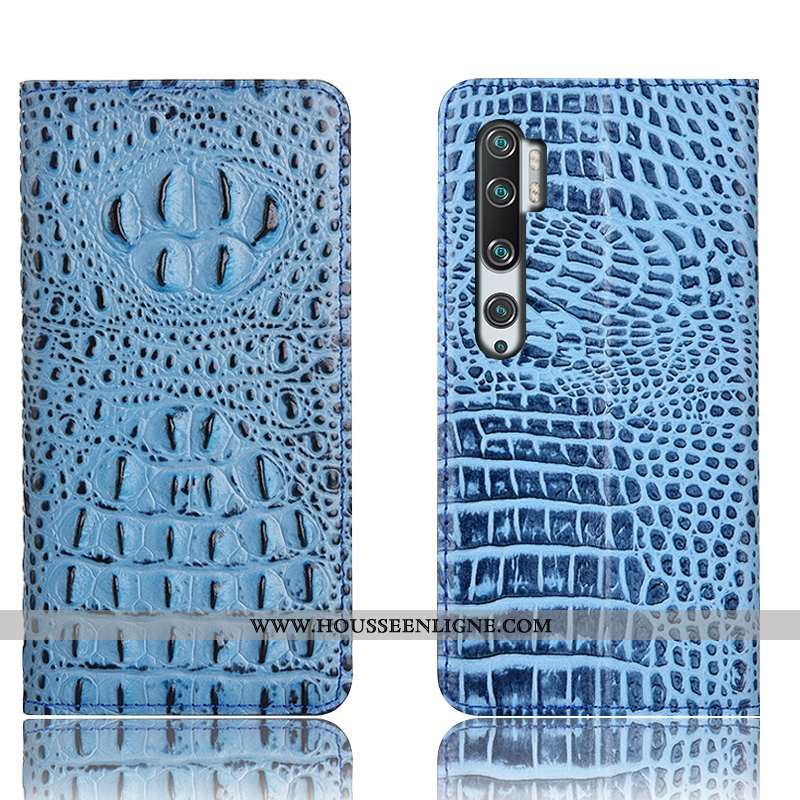 Coque Xiaomi Mi Note 10 Cuir Véritable Protection Téléphone Portable Housse Étui Petit Bleu