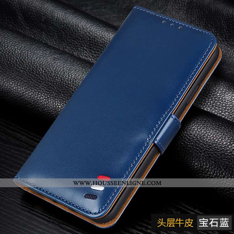 Coque Xiaomi Mi Note 10 Cuir Véritable Silicone Protection Bleu Luxe Étui Petit