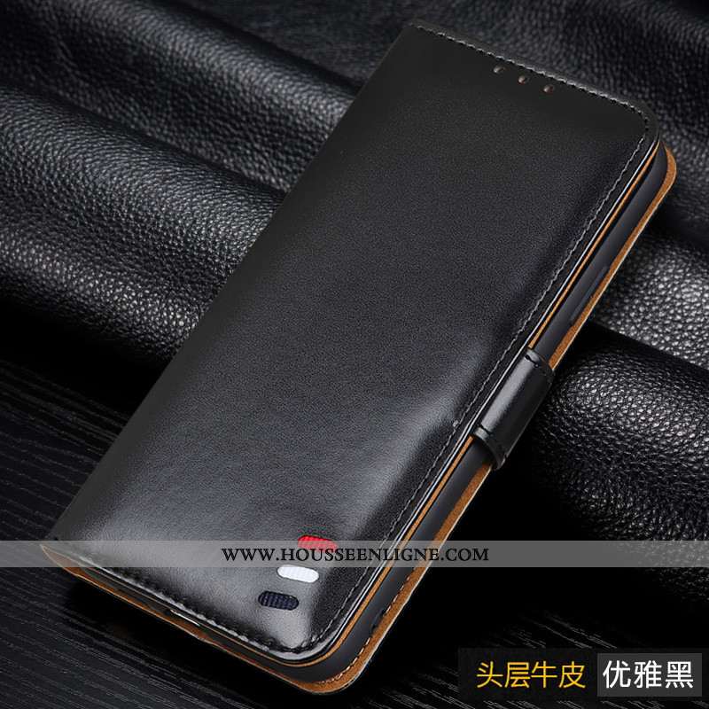 Coque Xiaomi Mi Note 10 Cuir Véritable Silicone Protection Bleu Luxe Étui Petit