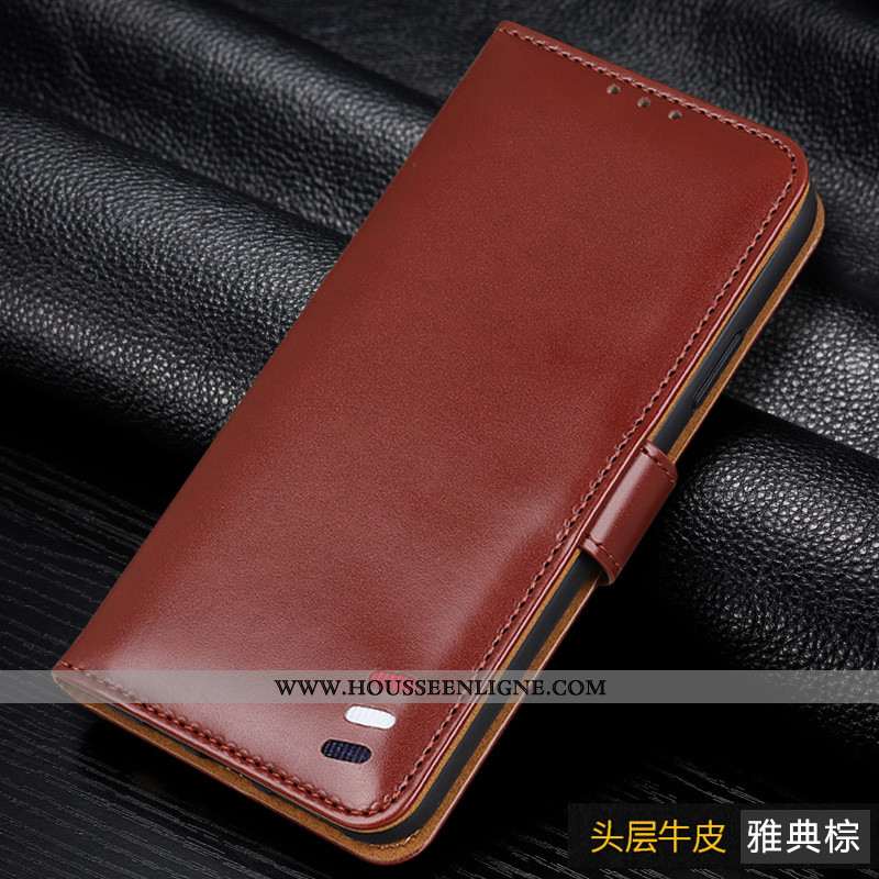 Coque Xiaomi Mi Note 10 Cuir Véritable Silicone Protection Bleu Luxe Étui Petit