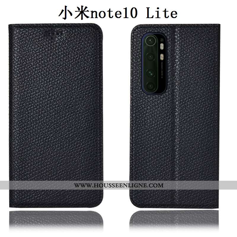 Coque Xiaomi Mi Note 10 Lite Protection Cuir Véritable Noir Étui Tout Compris Incassable Téléphone P
