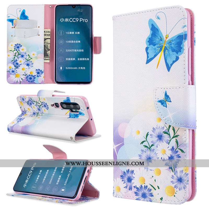 Coque Xiaomi Mi Note 10 Protection Cuir Blanc Housse Peinture Téléphone Portable Blanche