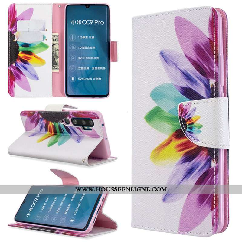 Coque Xiaomi Mi Note 10 Protection Cuir Blanc Housse Peinture Téléphone Portable Blanche