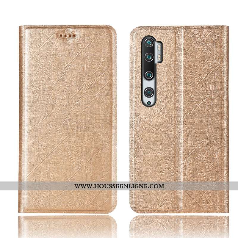 Coque Xiaomi Mi Note 10 Protection Cuir Incassable Rouge Étui Soie Or Doré