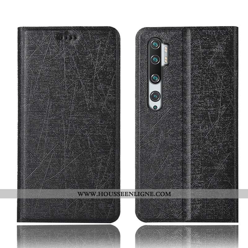Coque Xiaomi Mi Note 10 Protection Cuir Incassable Rouge Étui Soie Or Doré