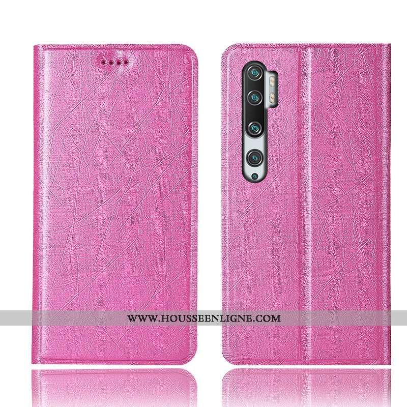 Coque Xiaomi Mi Note 10 Protection Cuir Incassable Rouge Étui Soie Or Doré