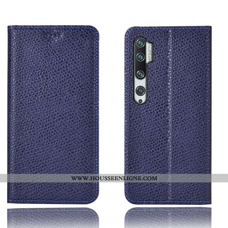 Coque Xiaomi Mi Note 10 Protection Cuir Véritable Modèle Fleurie Étui Tout Compris Petit Mesh Bleu F
