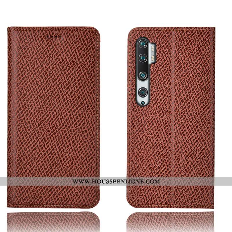 Coque Xiaomi Mi Note 10 Protection Cuir Véritable Modèle Fleurie Étui Tout Compris Petit Mesh Bleu F