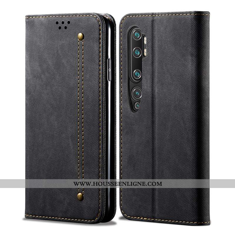 Coque Xiaomi Mi Note 10 Protection Cuir Véritable Téléphone Portable Tendance Incassable Étui Noir