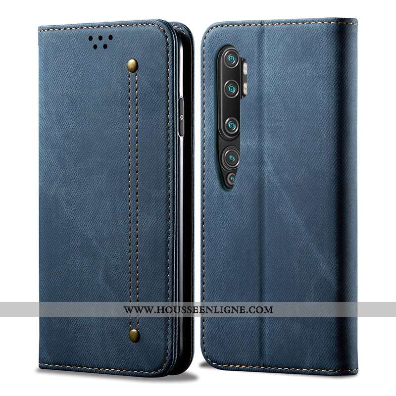 Coque Xiaomi Mi Note 10 Protection Cuir Véritable Téléphone Portable Tendance Incassable Étui Noir