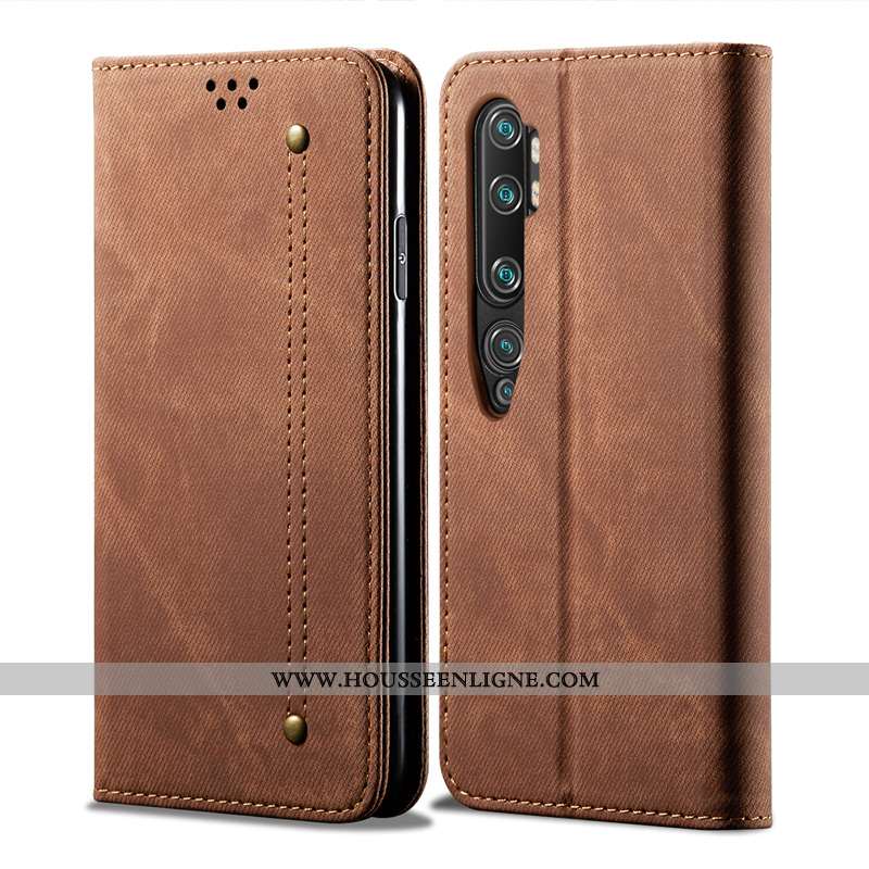 Coque Xiaomi Mi Note 10 Protection Cuir Véritable Téléphone Portable Tendance Incassable Étui Noir