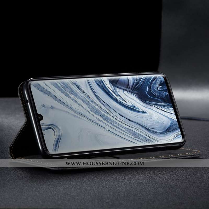 Coque Xiaomi Mi Note 10 Protection Cuir Véritable Téléphone Portable Tendance Incassable Étui Noir