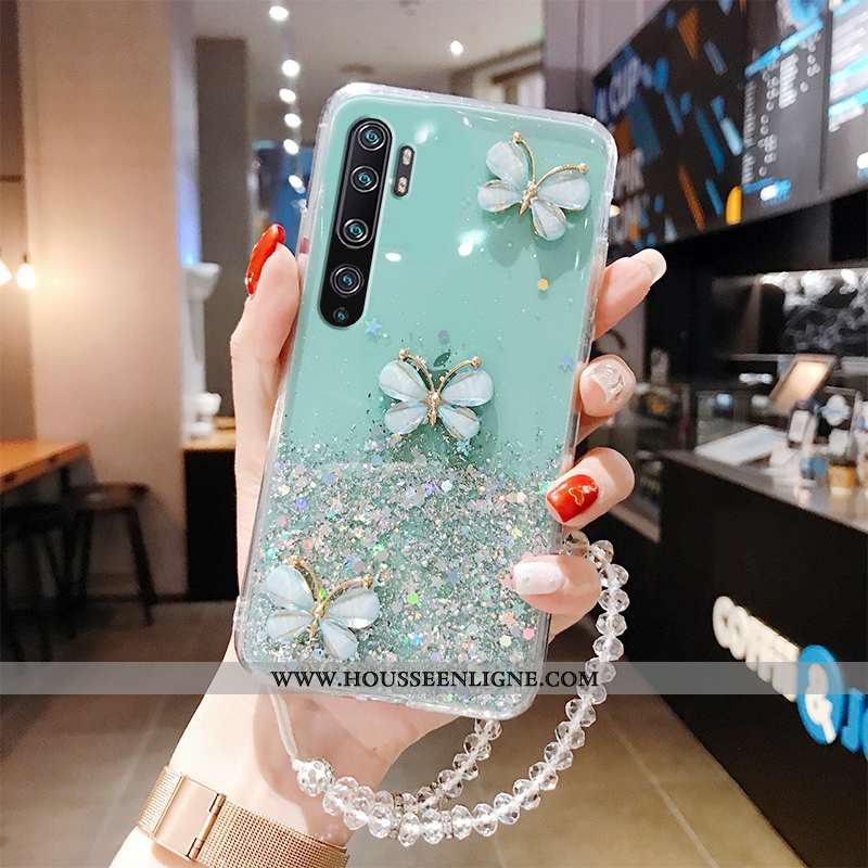 Coque Xiaomi Mi Note 10 Silicone Protection Étui Personnalité Fluide Doux Papillon Net Rouge Verte