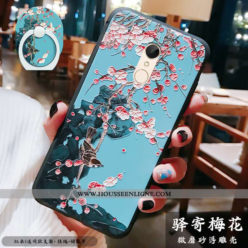 Coque Xiaomi Redmi 5 Gaufrage Vintage Support Téléphone Portable Ornements Suspendus Étui Tout Compr