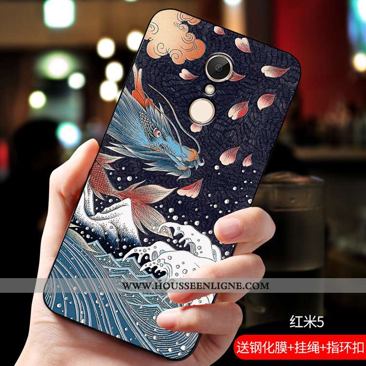 Coque Xiaomi Redmi 5 Tendance Fluide Doux Gaufrage Incassable Tout Compris Étui Net Rouge Bleu