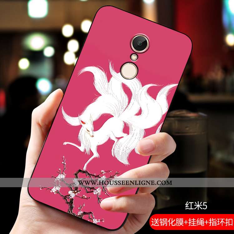 Coque Xiaomi Redmi 5 Tendance Fluide Doux Gaufrage Incassable Tout Compris Étui Net Rouge Bleu