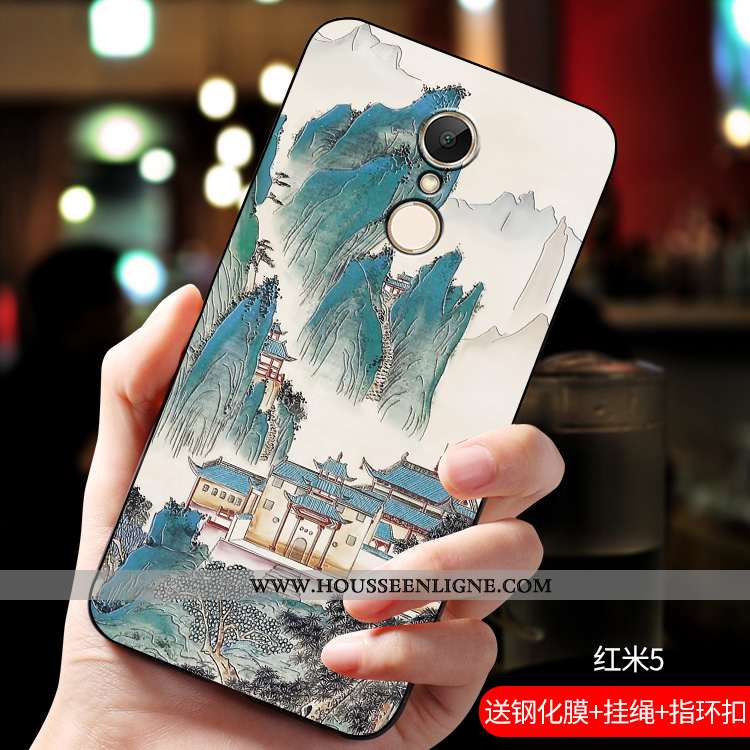 Coque Xiaomi Redmi 5 Tendance Fluide Doux Gaufrage Incassable Tout Compris Étui Net Rouge Bleu