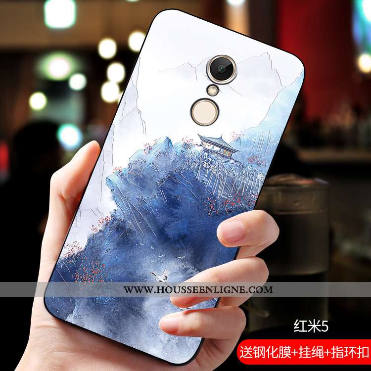 Coque Xiaomi Redmi 5 Tendance Fluide Doux Gaufrage Incassable Tout Compris Étui Net Rouge Bleu