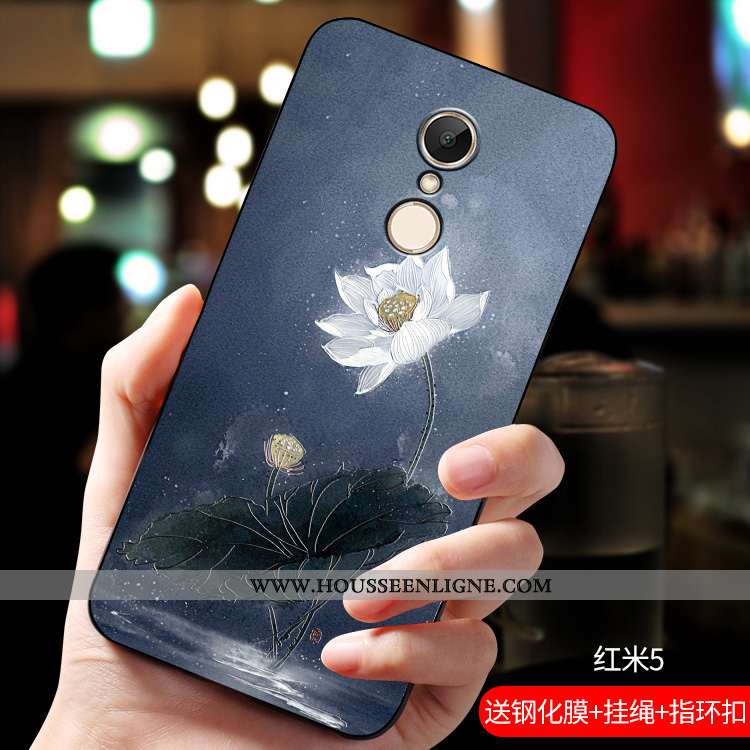 Coque Xiaomi Redmi 5 Tendance Fluide Doux Gaufrage Incassable Tout Compris Étui Net Rouge Bleu