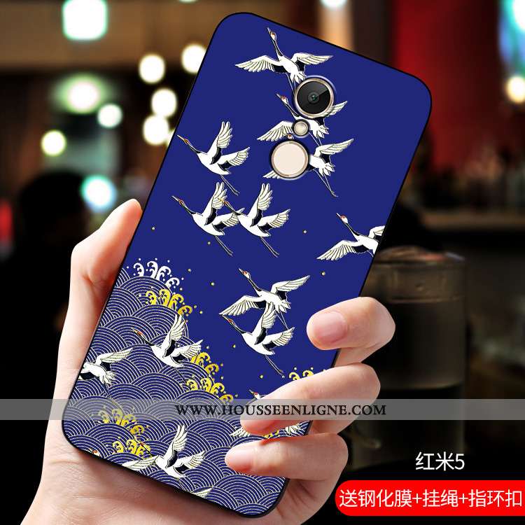 Coque Xiaomi Redmi 5 Tendance Fluide Doux Gaufrage Incassable Tout Compris Étui Net Rouge Bleu