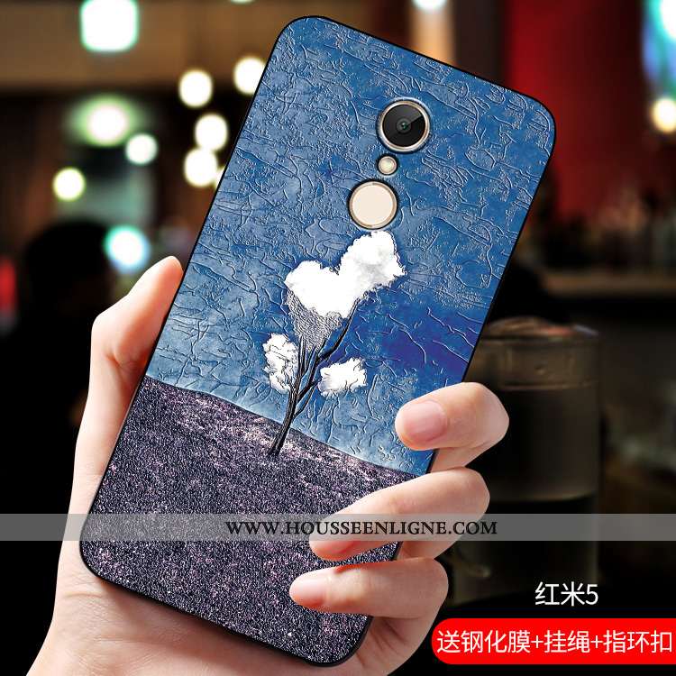 Coque Xiaomi Redmi 5 Tendance Fluide Doux Gaufrage Incassable Tout Compris Étui Net Rouge Bleu