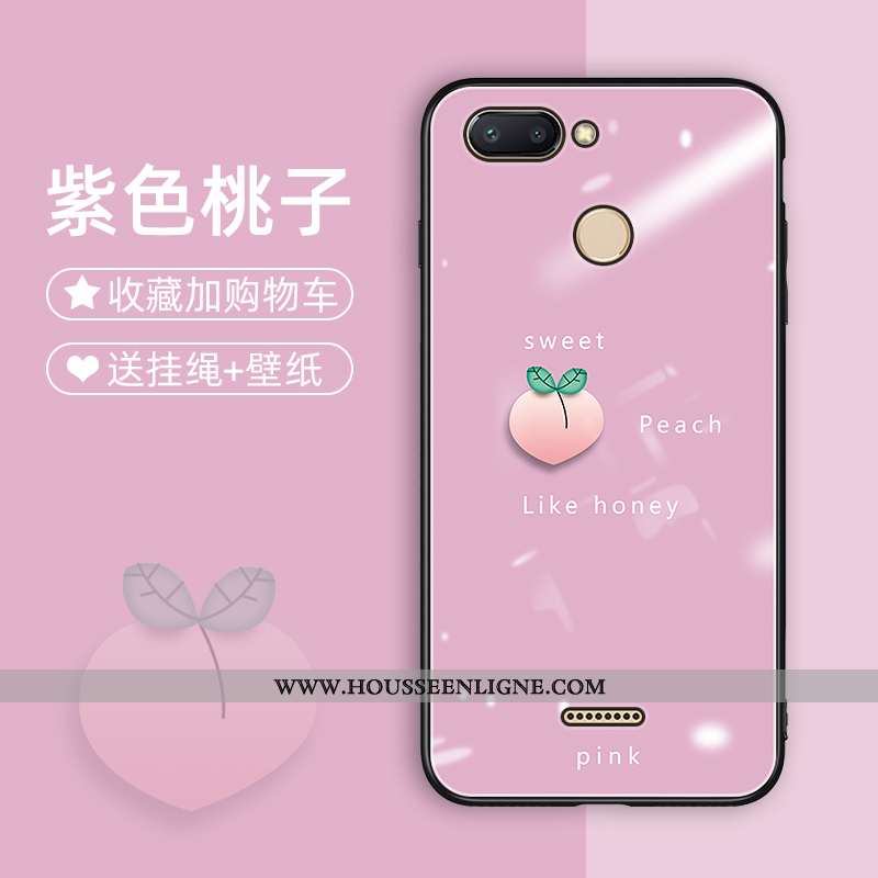 Coque Xiaomi Redmi 6 Charmant Tendance Étui Verre Rose Protection Tout Compris