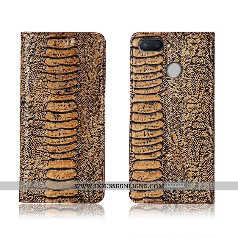 Coque Xiaomi Redmi 6 Protection Cuir Véritable Clamshell Jeunesse Fluide Doux Incassable Marron