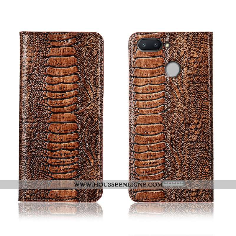 Coque Xiaomi Redmi 6 Protection Cuir Véritable Clamshell Jeunesse Fluide Doux Incassable Marron