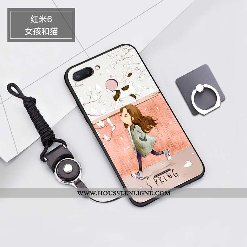 Coque Xiaomi Redmi 6 Tendance Fluide Doux Créatif Dessin Animé Petit Rouge Net Rouge Rose