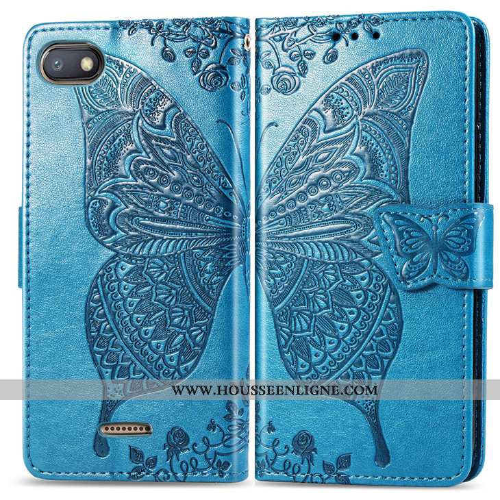 Coque Xiaomi Redmi 6a Cuir Protection Carte Support Bleu Étui Clamshell