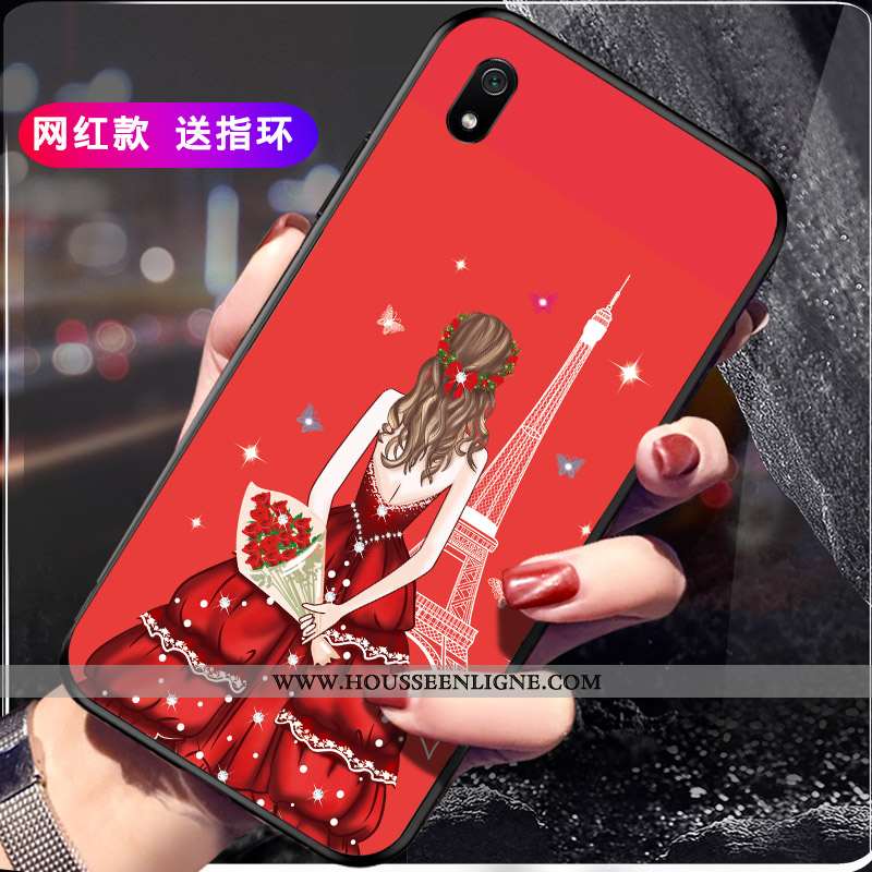 Coque Xiaomi Redmi 7a Délavé En Daim Personnalité Incassable Téléphone Portable Rouge Protection Noi