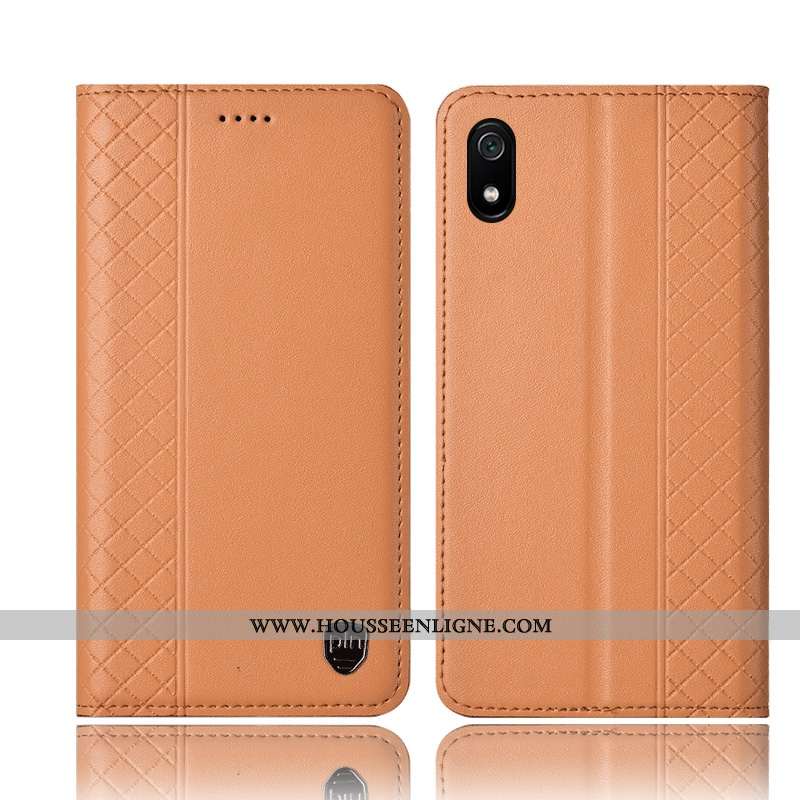 Coque Xiaomi Redmi 7a Protection Cuir Véritable Incassable Petit Étui Jeunesse Housse Rouge