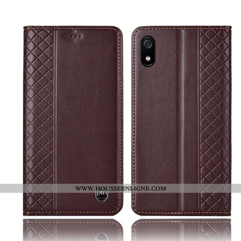 Coque Xiaomi Redmi 7a Protection Cuir Véritable Incassable Petit Étui Jeunesse Housse Rouge