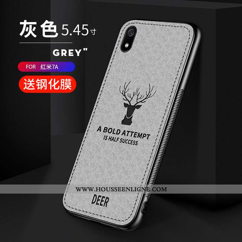Coque Xiaomi Redmi 7a Protection Vintage Silicone Tissu Petit Téléphone Portable Gris