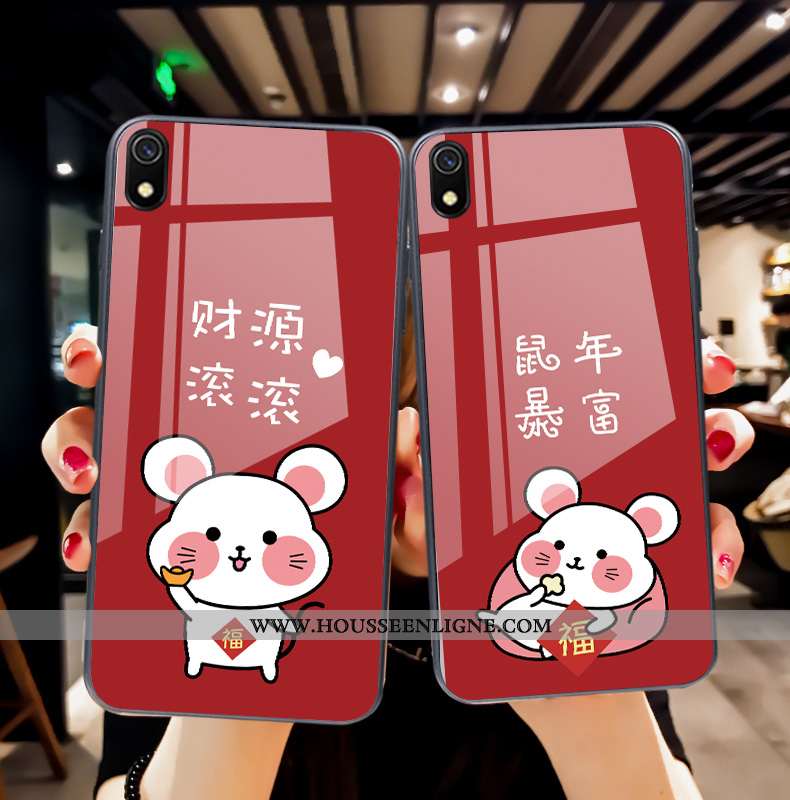 Coque Xiaomi Redmi 7a Verre Charmant Nouveau Protection Téléphone Portable Rouge Étui