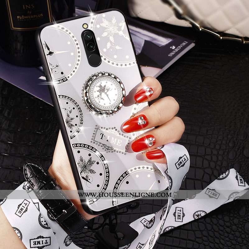 Coque Xiaomi Redmi 8 Ornements Suspendus Personnalité Verre Blanc Silicone Net Rouge Fluide Doux Bla