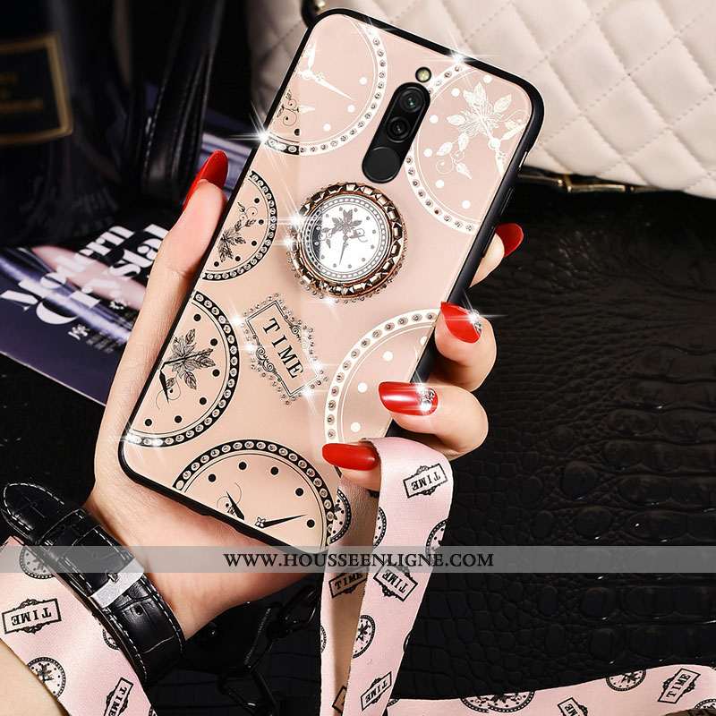 Coque Xiaomi Redmi 8 Ornements Suspendus Personnalité Verre Blanc Silicone Net Rouge Fluide Doux Bla