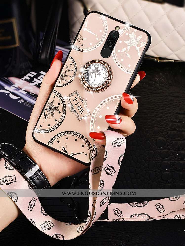 Coque Xiaomi Redmi 8 Ornements Suspendus Personnalité Verre Blanc Silicone Net Rouge Fluide Doux Bla