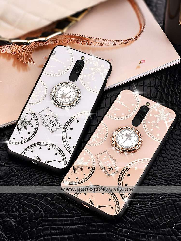 Coque Xiaomi Redmi 8 Ornements Suspendus Personnalité Verre Blanc Silicone Net Rouge Fluide Doux Bla