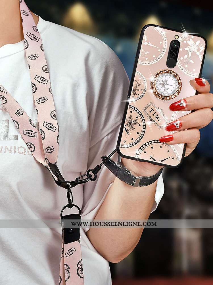 Coque Xiaomi Redmi 8 Ornements Suspendus Personnalité Verre Blanc Silicone Net Rouge Fluide Doux Bla