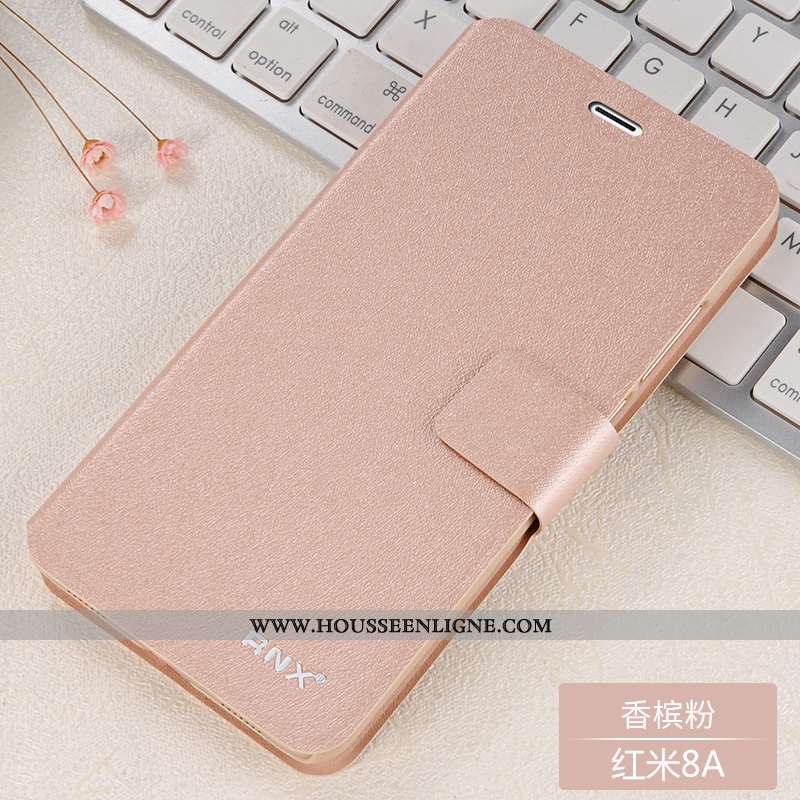 Coque Xiaomi Redmi 8a Cuir Fluide Doux Tout Compris Petit Rouge Bleu Marin Bleu Foncé