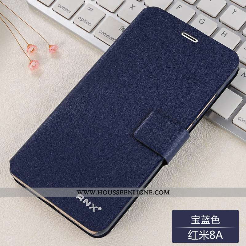 Coque Xiaomi Redmi 8a Cuir Fluide Doux Tout Compris Petit Rouge Bleu Marin Bleu Foncé