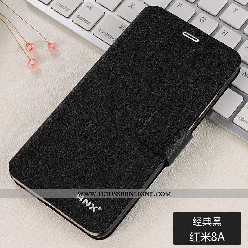 Coque Xiaomi Redmi 8a Cuir Fluide Doux Tout Compris Petit Rouge Bleu Marin Bleu Foncé