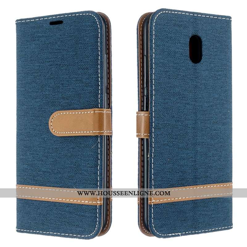 Coque Xiaomi Redmi 8a Cuir Protection Rouge En Denim Simple Téléphone Portable Nouveau Violet