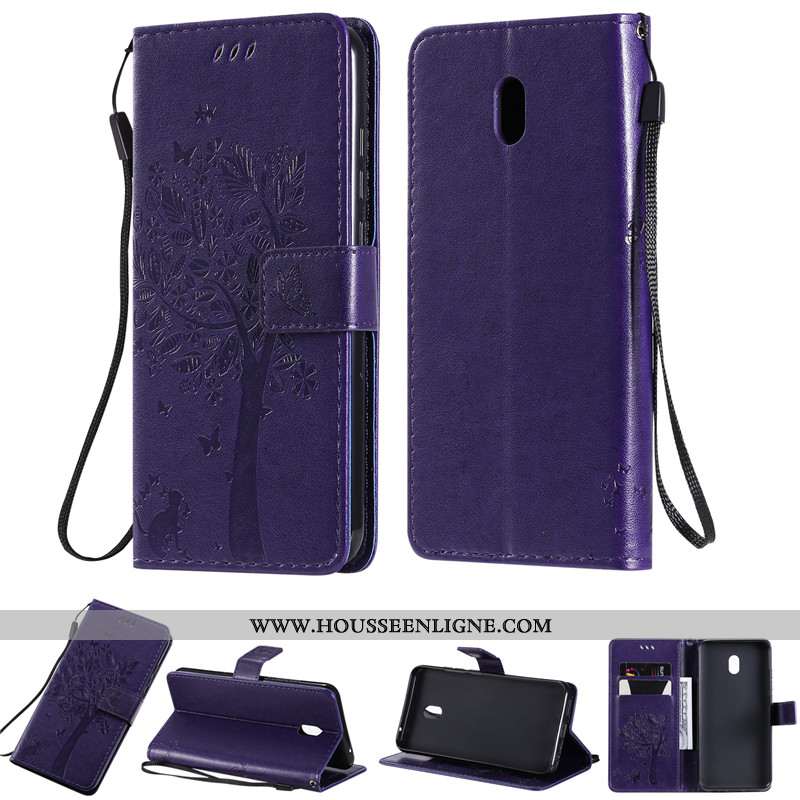 Coque Xiaomi Redmi 8a Cuir Violet Étui Téléphone Portable Tout Compris Housse