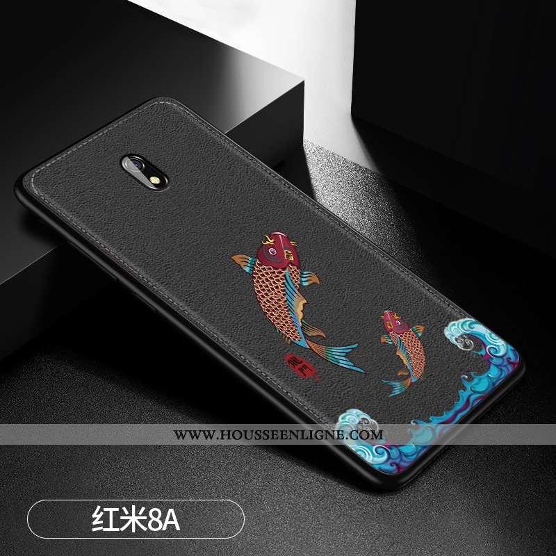 Coque Xiaomi Redmi 8a Modèle Fleurie Fluide Doux Bleu Marin Téléphone Portable Cuir Tendance Bleu Fo