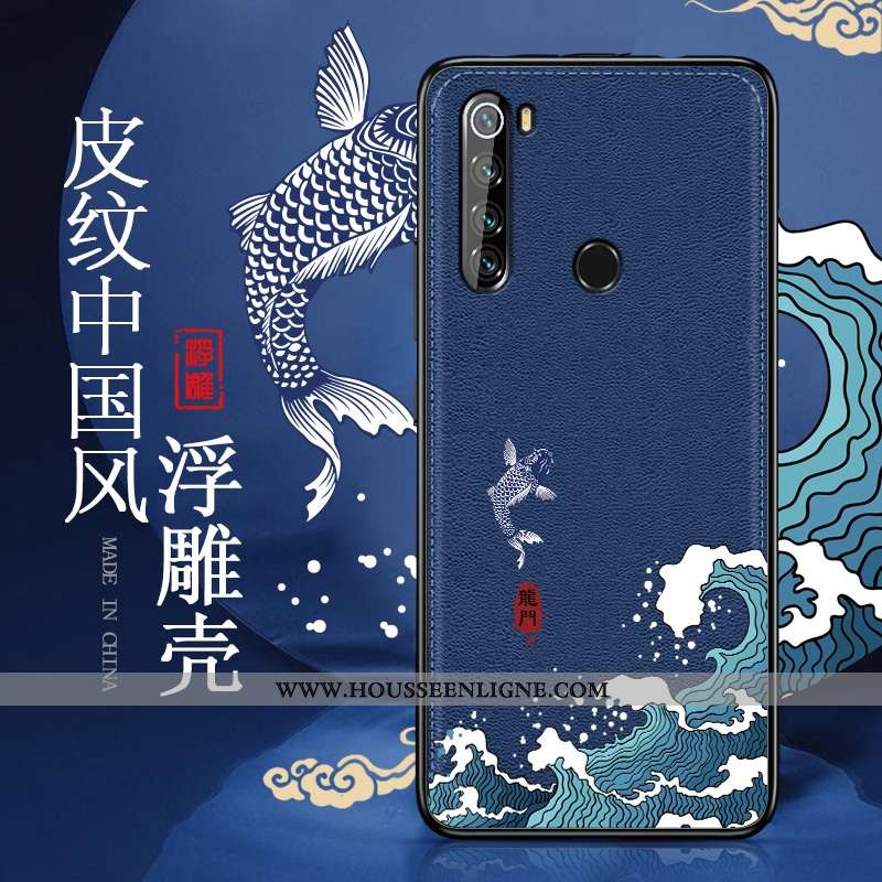 Coque Xiaomi Redmi 8a Modèle Fleurie Fluide Doux Bleu Marin Téléphone Portable Cuir Tendance Bleu Fo