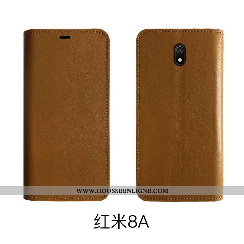 Coque Xiaomi Redmi 8a Protection Cuir Véritable Bovins Incassable Tout Compris Rouge Cuir Marron
