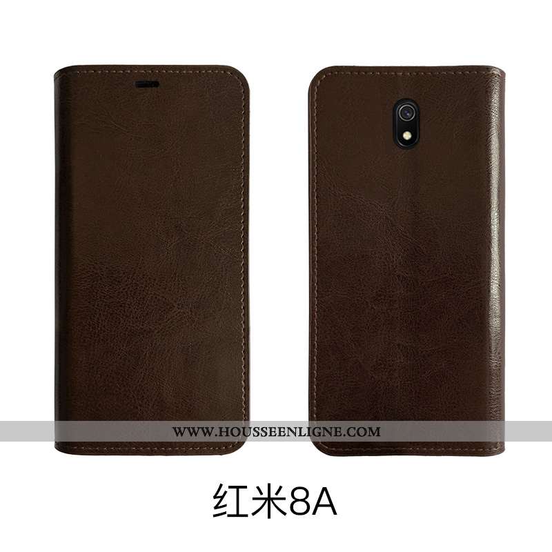 Coque Xiaomi Redmi 8a Protection Cuir Véritable Bovins Incassable Tout Compris Rouge Cuir Marron