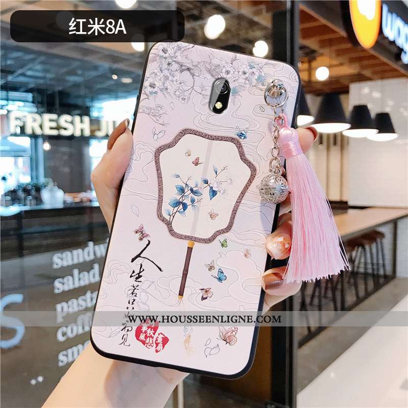 Coque Xiaomi Redmi 8a Ultra Tendance Protection Rouge Délavé En Daim Téléphone Portable À Franges Ro